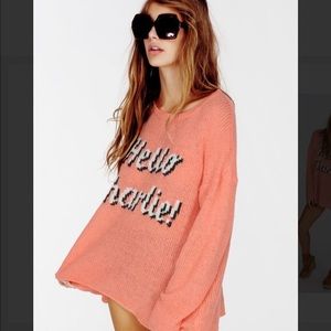 WILDFOX “Hello Charlie” Coral Oversize Sweater